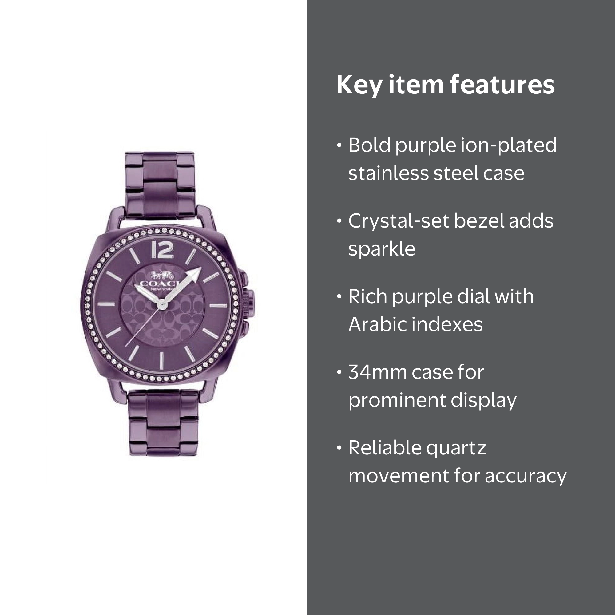 ❣️コ—チ❣️ Coach Women's Watch, Purple Silver Tone Glitz Dial, 34mm Stainless