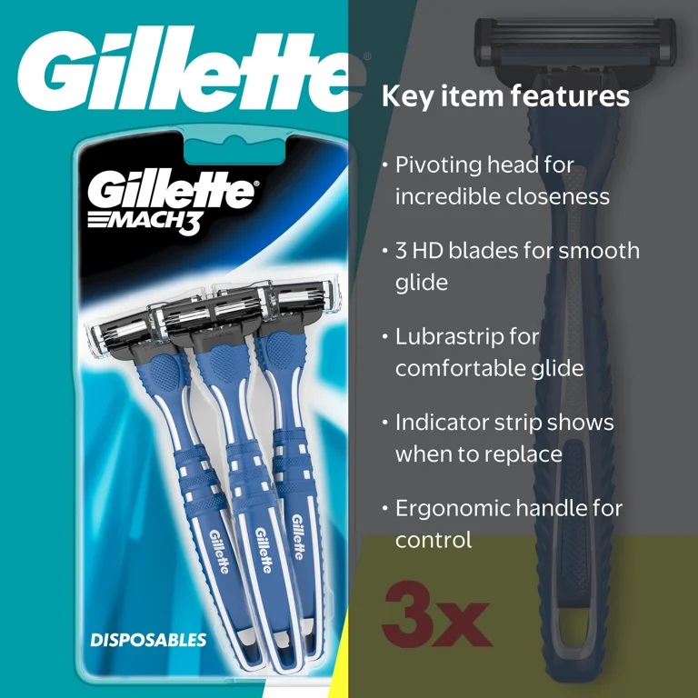 Gillette Mach3 Men's Disposable Razors, 3 Count, Blue - Walmart.com