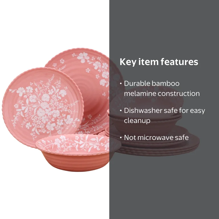 The Pioneer Woman Daisy 12-Piece Bamboo Melamine Dinnerware Set
