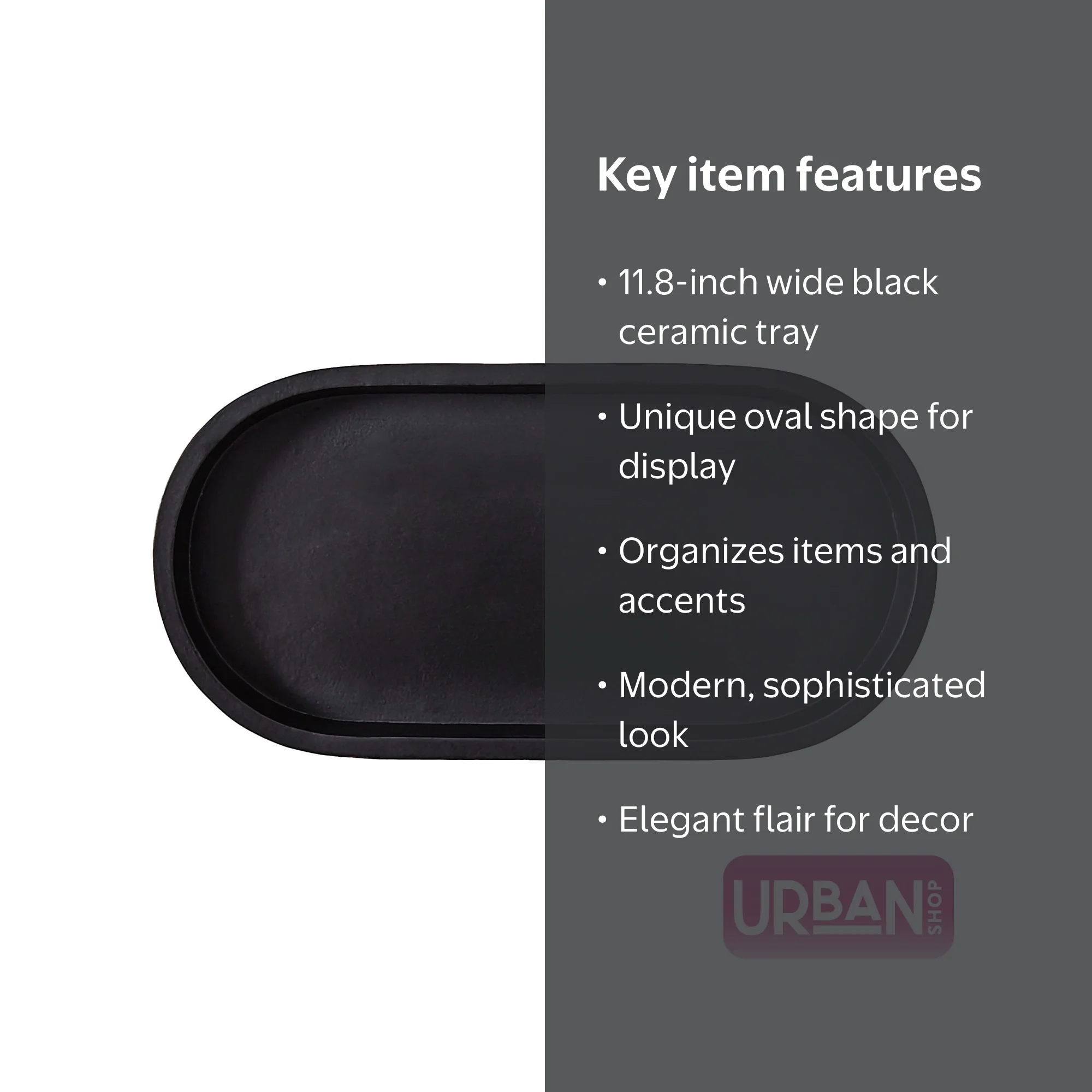 Urban Shop Black Ceramic Oval Tray, 11.8