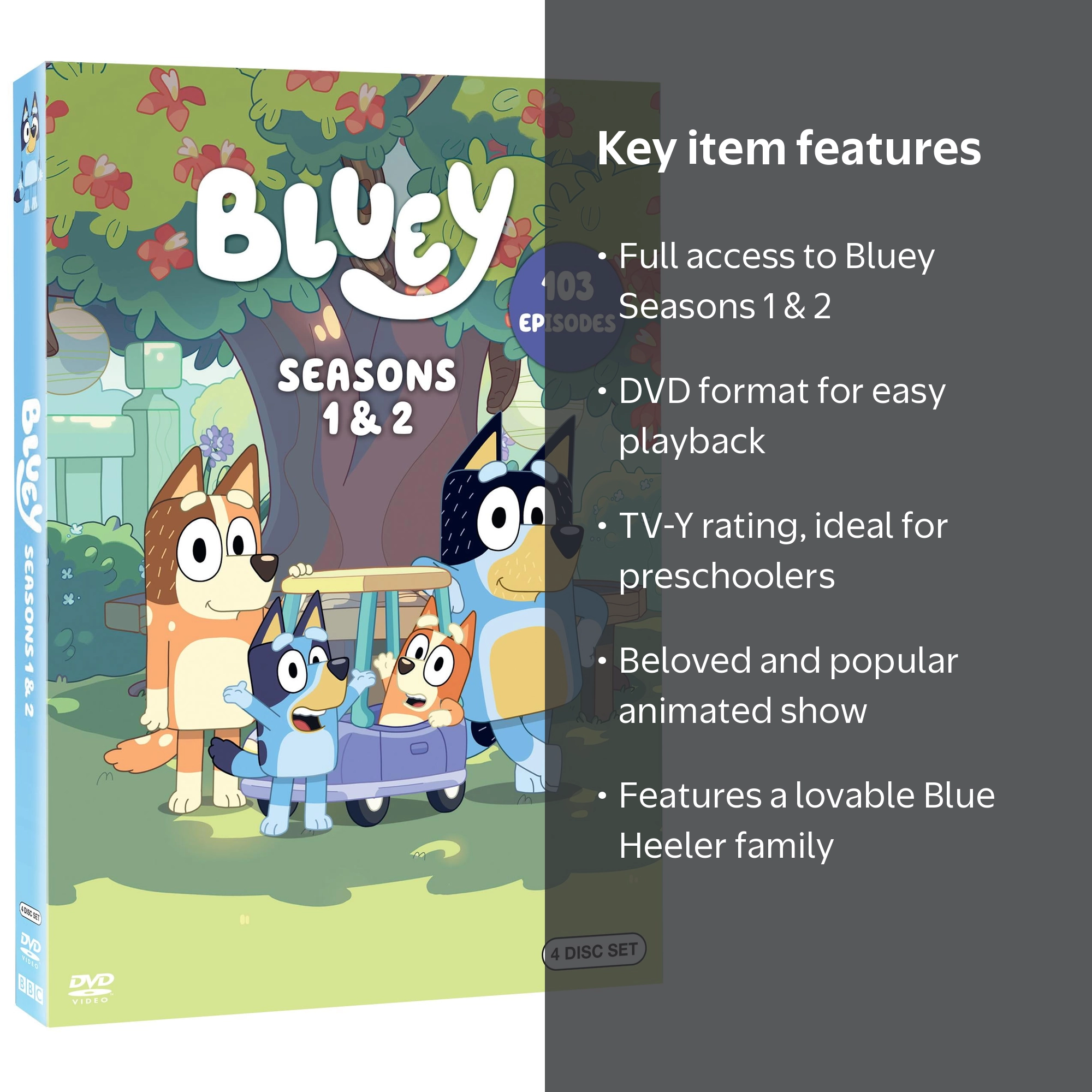 SDS, Bluey: Season 1 and 2, DVD, Family TV-Y, Australian cartoon