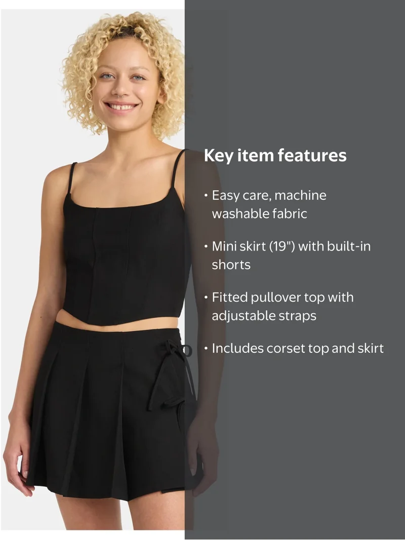 No Boundaries Corset Top and Pleated Mini Skirt Set Women 2-Piece