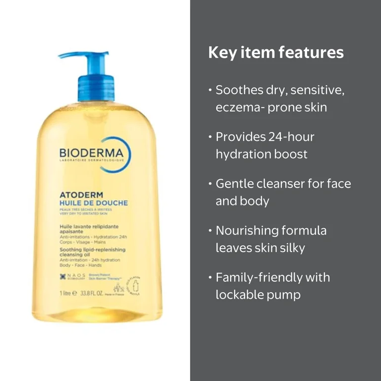 Bioderma Atoderm Shower Oil, Cleansing Oil For Face & Body