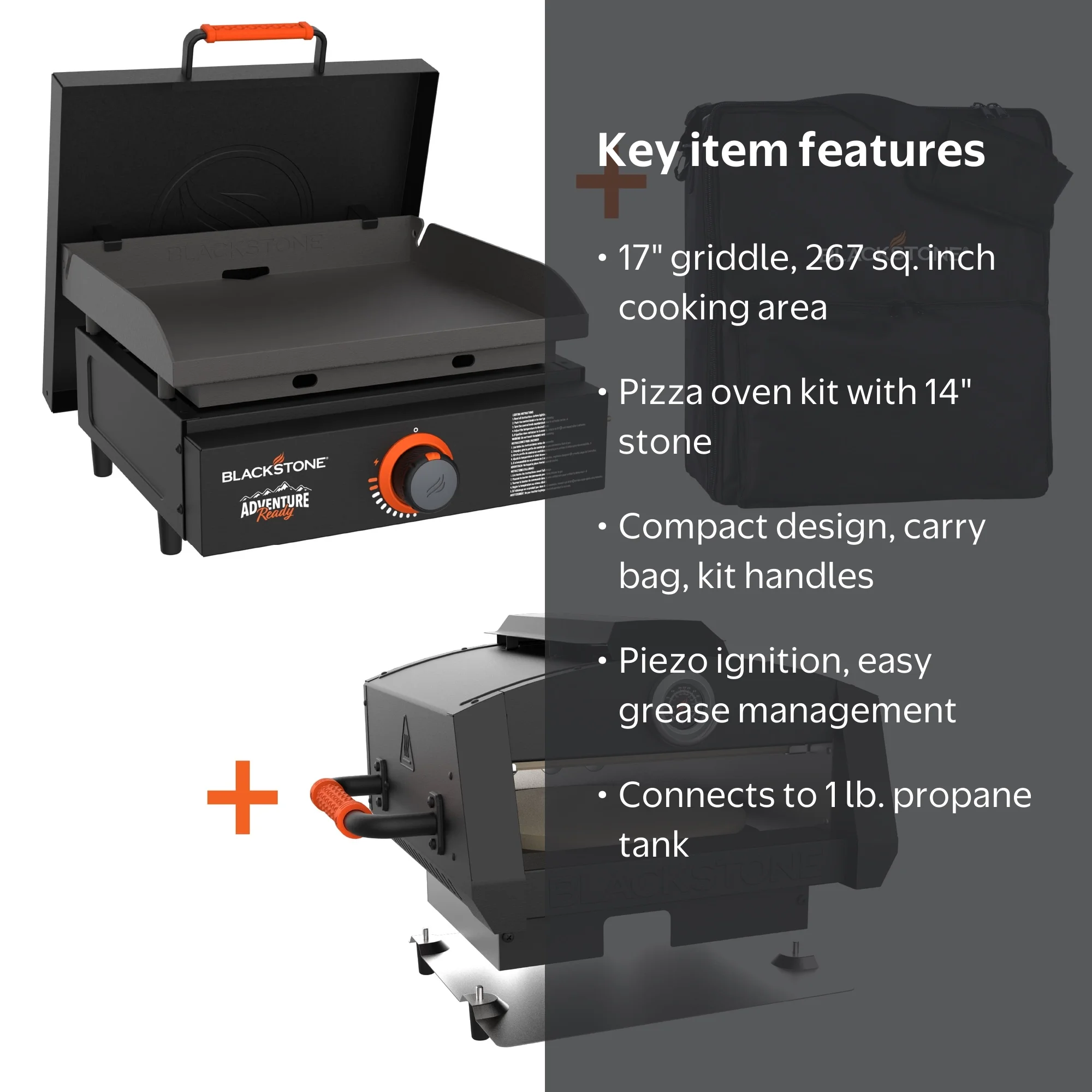 Blackstone 17” Adventure Ready Tabletop Griddle, Hard Cover, Carry