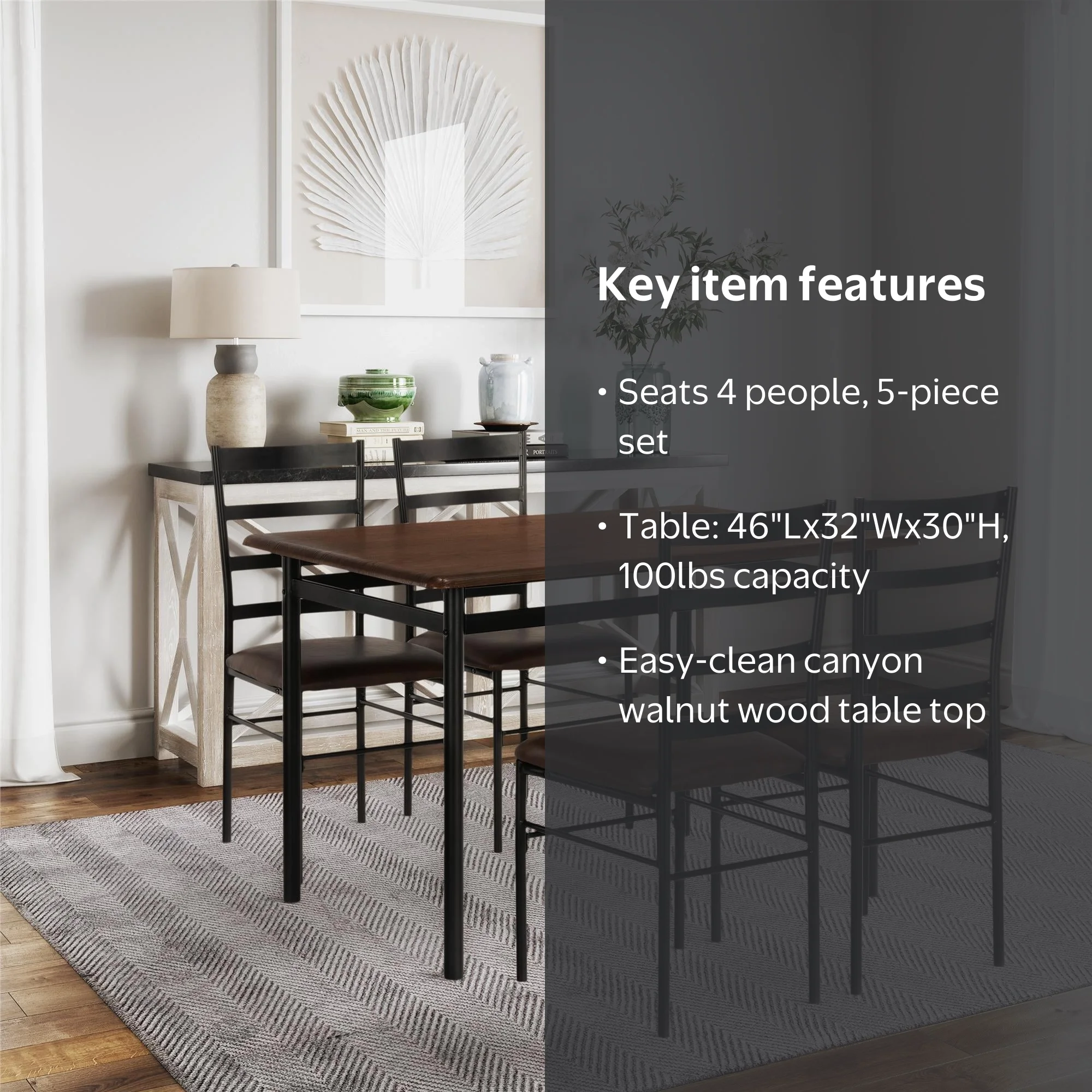 Mainstays 5-Piece Wood & Metal Dining Room Set, Seats 4, Canyon