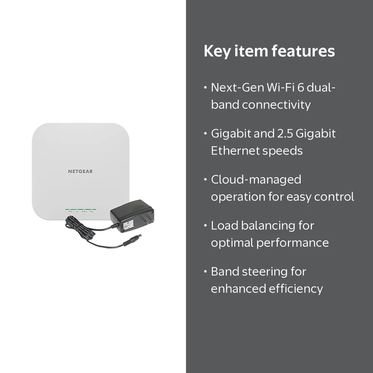 NETGEAR WAX610 Dual-Band Wi-Fi 6 Access Point, Ethernet and