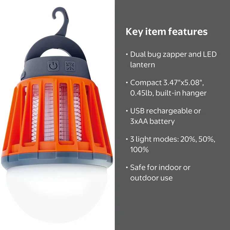 Ozark Trail Bug Zapper LED Lantern Rechargeable Battery Orange