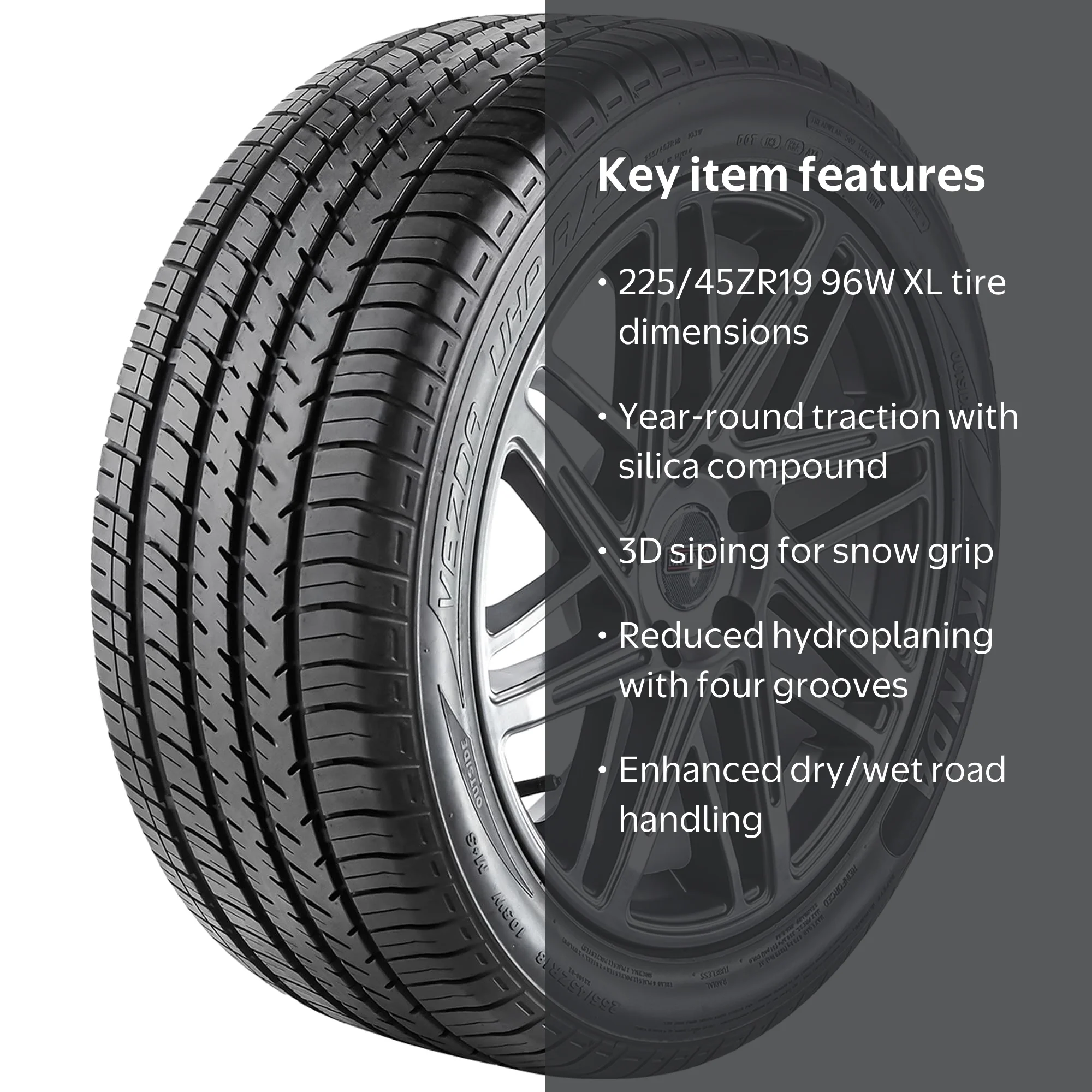 Kenda, Passenger Tire, P225/45ZR19 96W XL, All Season UHP