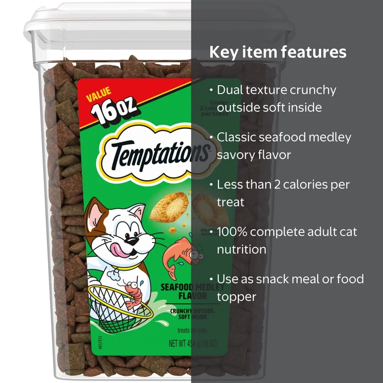 洋楽 Shawree Temptation grap TEMPTATIONS, Cat Treats, 16 Oz, Seafood Medley Flavor Crunchy and
