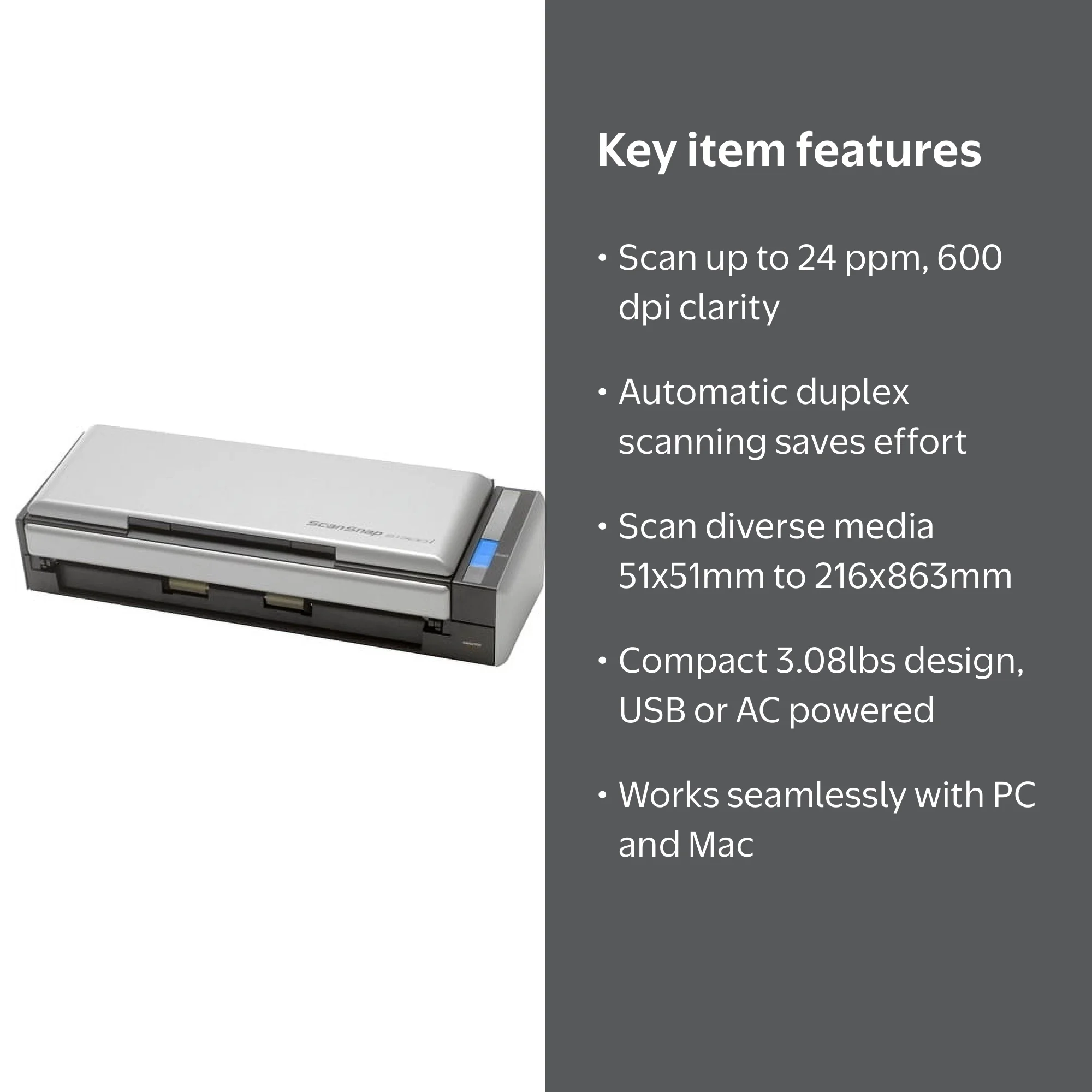 Fujitsu ScanSnap S1300i Portable Color Duplex Scanner, 12 ppm, ADF