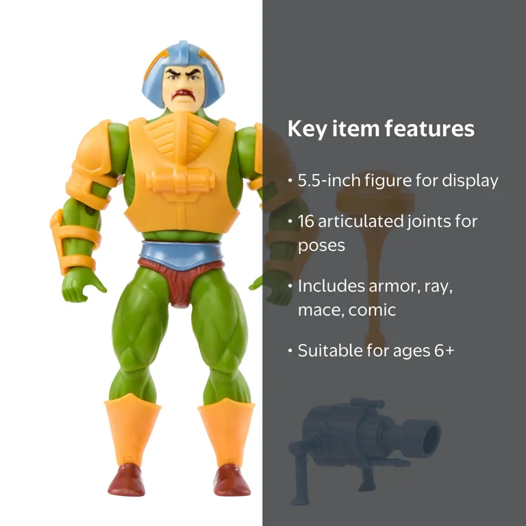 Figura Man-At-Arms Masters Of The Universe – Edición Cartoon, 13.9 Cm, 16 Articulaciones, Con Rayo Paralizante Y Maza