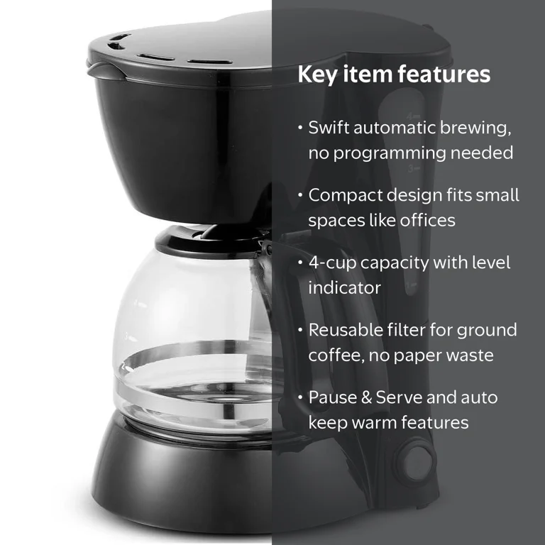 Elite Cuisine EHC5842 4-Cup Brew & Drip Coffee Maker with Pause