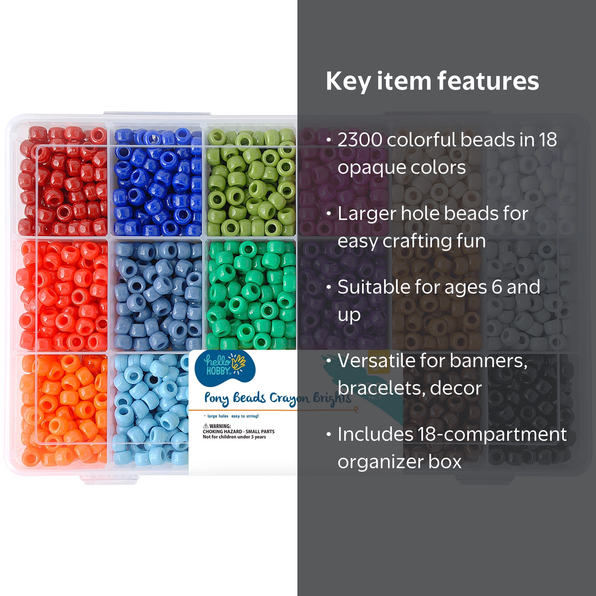 ★トップグレードレインボーアンデシン 16.5ミリ珠ビーズH(SA~SA+) Hello Hobby Primary Color Pony Bead Box 2300 Pieces in Reusable