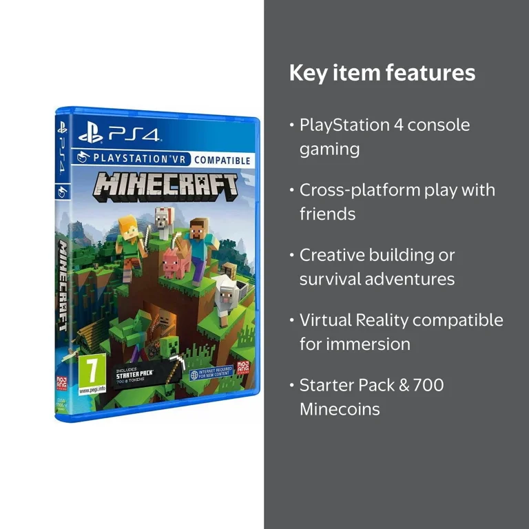 Free Shipping! Sony Minecraft Bedrock Edition, PS4, VR Compatible