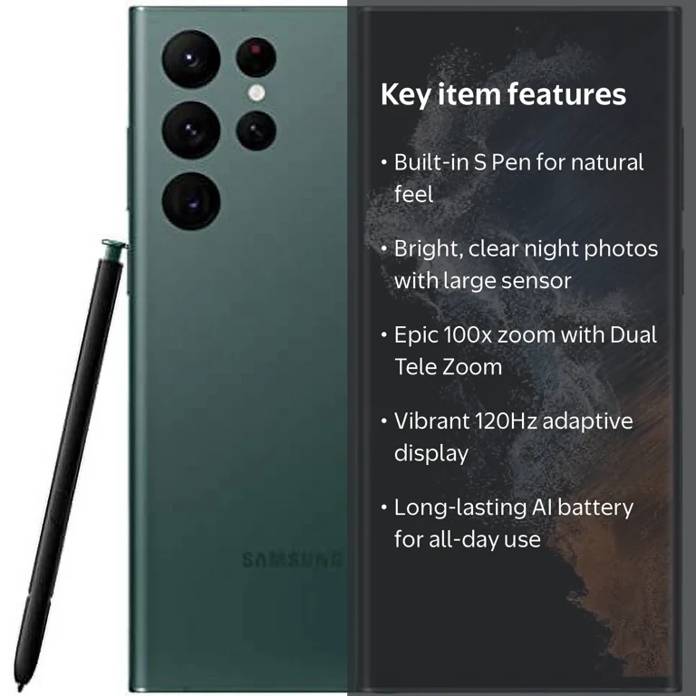 Samsung, Galaxy S22 ULTRA 5G, 128GB, Green, Unlocked - Walmart.com