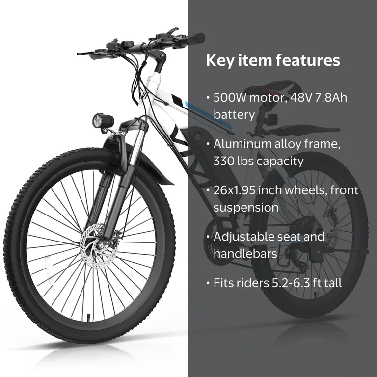 VIVI Electric Mountain Bike, 26 inch, 500W, 21 Speed, Up to 50