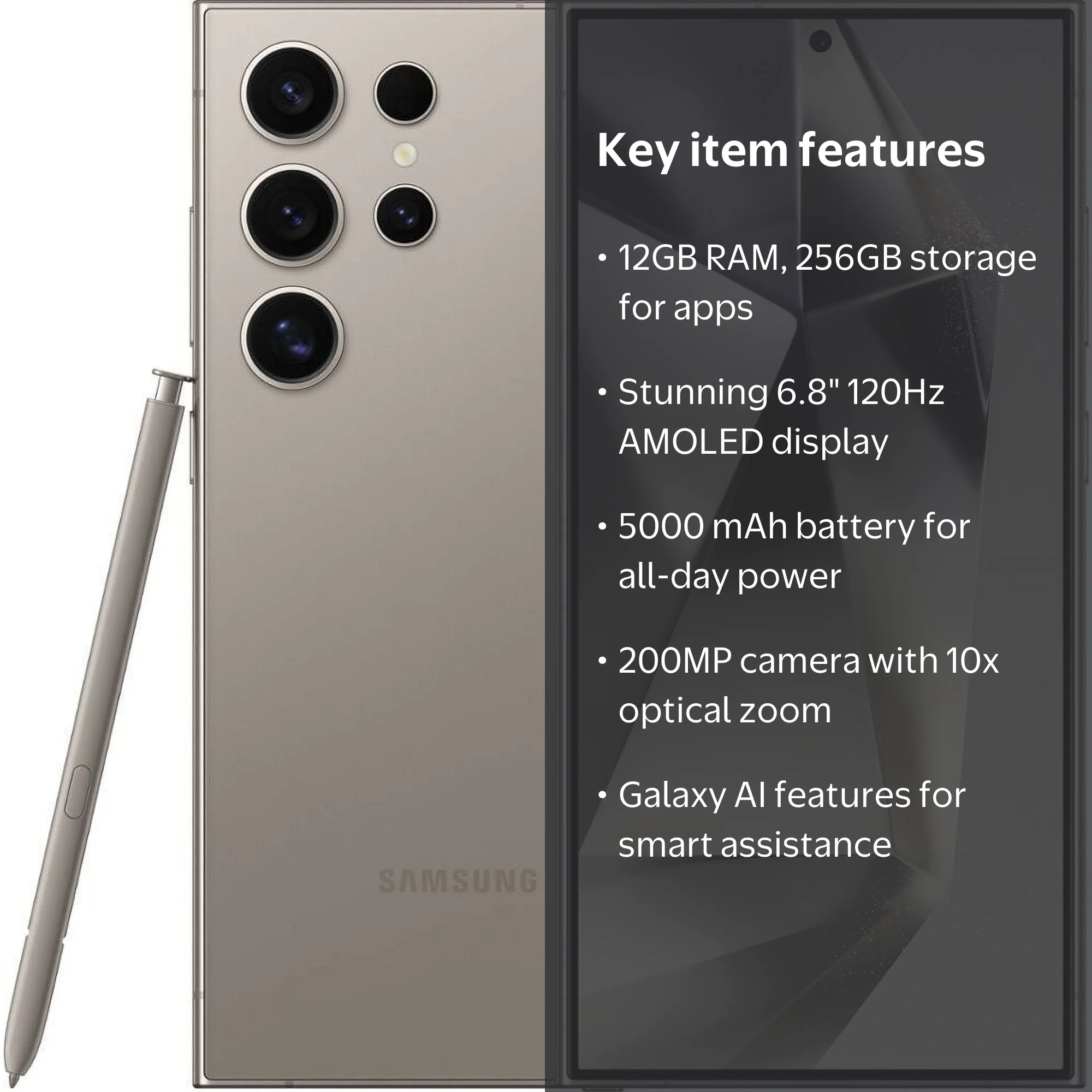 美品 Samsung Galaxy S24 Ultra 256G デュアルsim Samsung Galaxy S24 Ultra 5G Titanium Gray 6.8-Inch Dynamic AMOLED