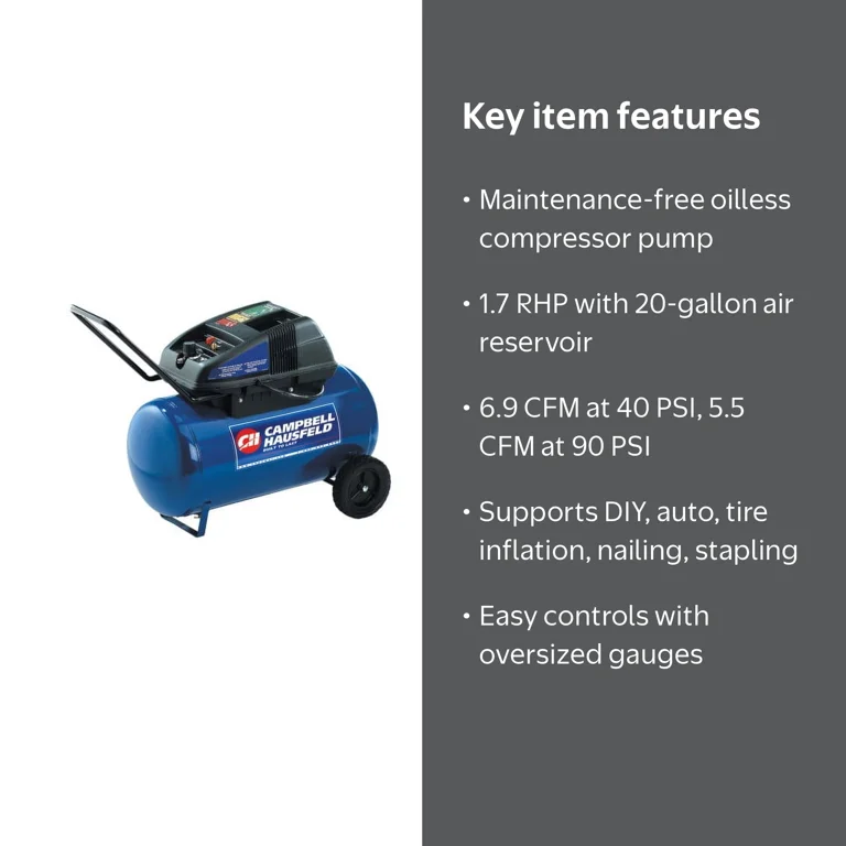 Campbell Hausfeld WL6502 1.7 HP 20 Gallon Oil-Free Wheeled