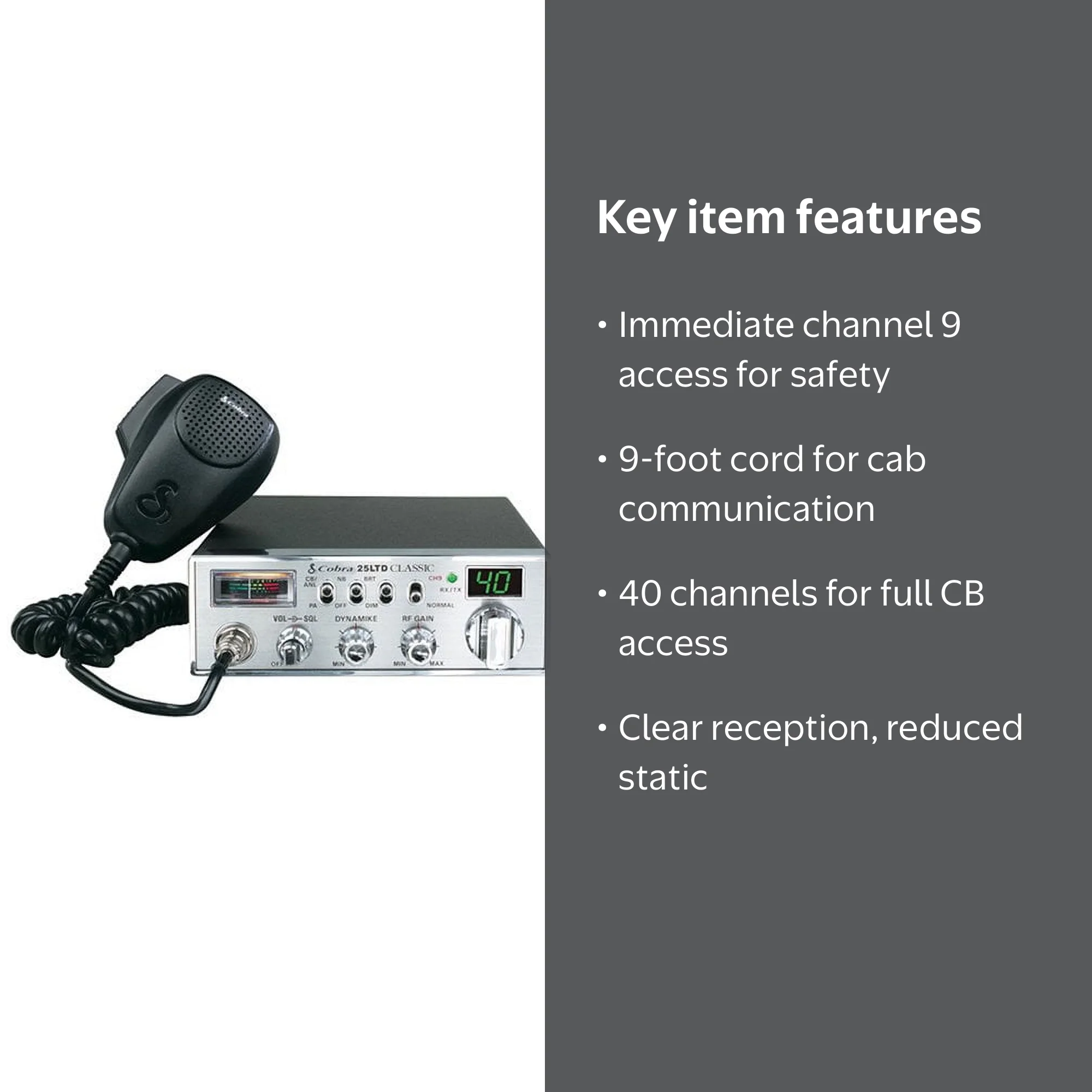 Cobra 25 LTD Compact Professional CB Radio, 40 Channel, 4W Output