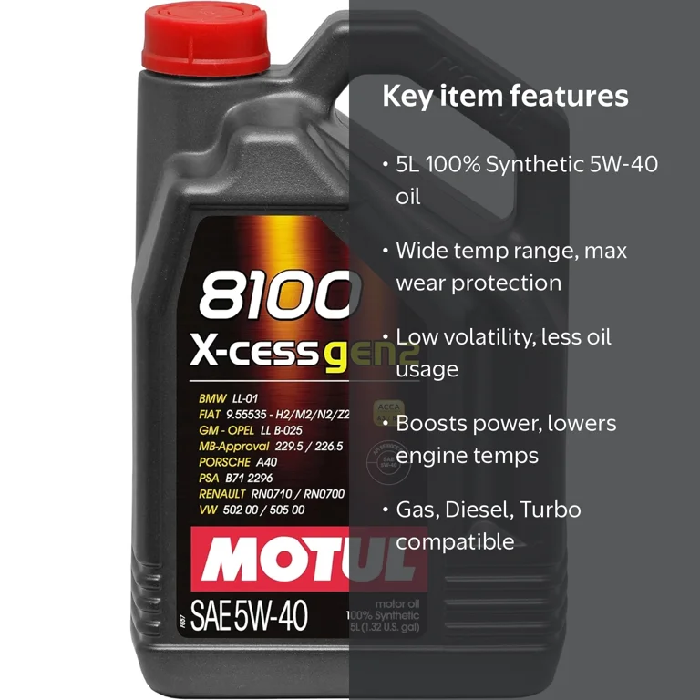 Motul, Motor Oil, 5L, 8100 X-Cess Gen2 5W-40 Synthetic - Walmart.com