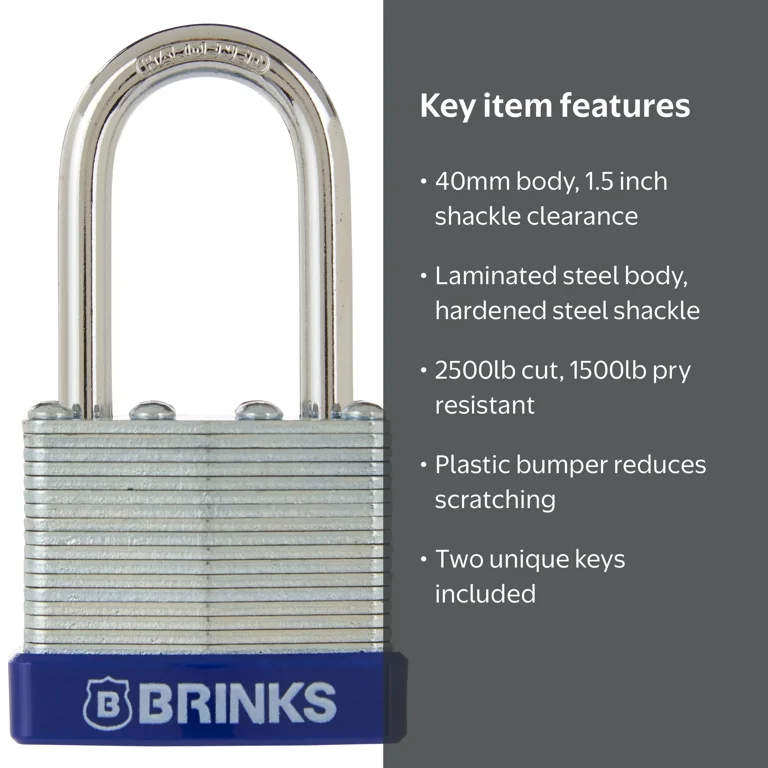 Brinks High-Security Laminated Steel Padlock, 40mm Body with 1-1/2