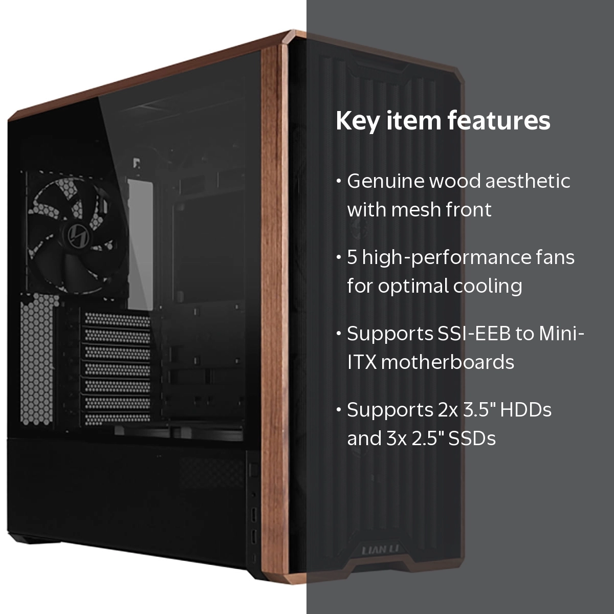 Lian Li LAN217X LANCOOL 217 Walnut Wood ATX Mid Tower Case Black