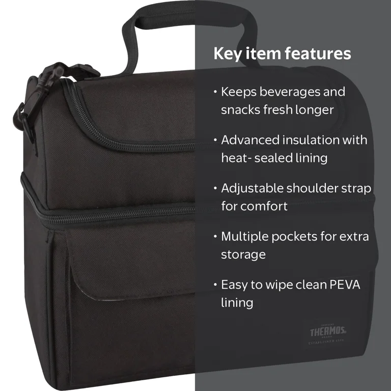Thermos Insulated Lunch Lugger with Multiple Pockets, Black