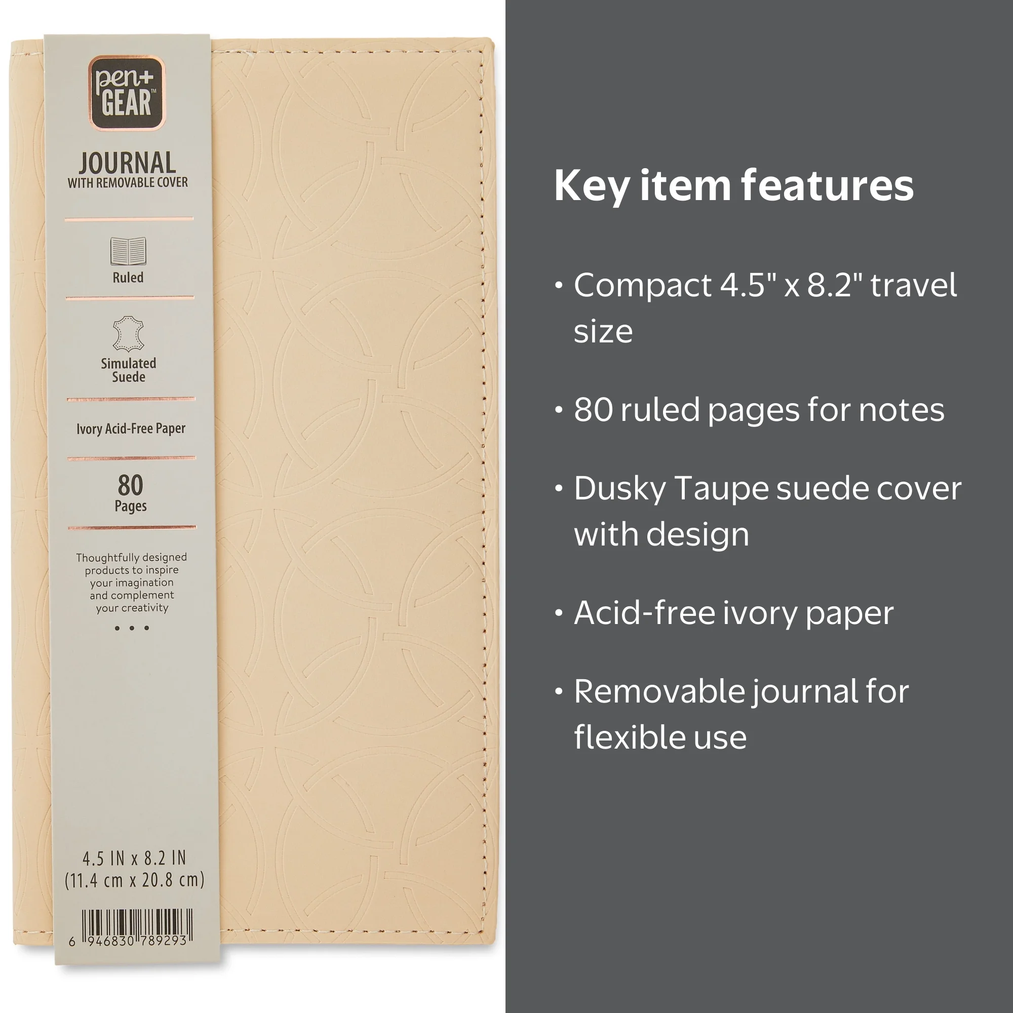 Pen+Gear Simulated Suede Journal, Dusky Taupe, 4.5