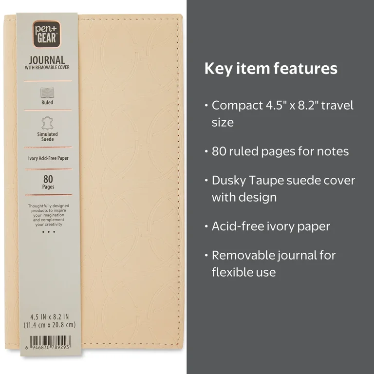 Pen+Gear Simulated Suede Journal, Dusky Taupe, 4.5