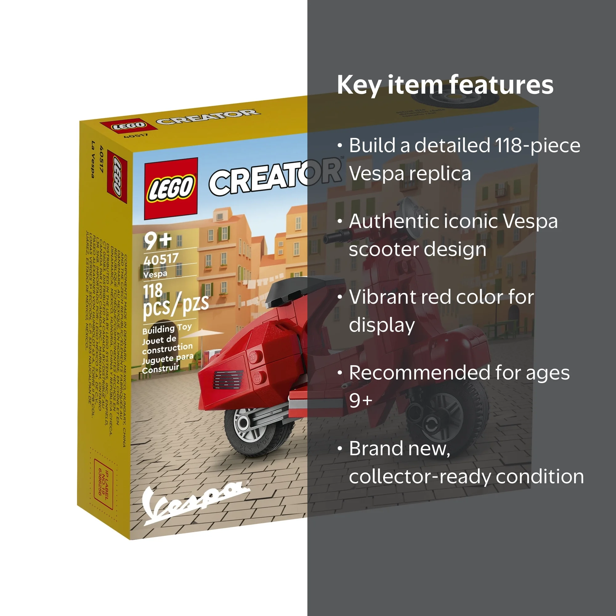 LEGO Creator Vespa Scooter 40517, 118 pcs, Bold Red, Cool