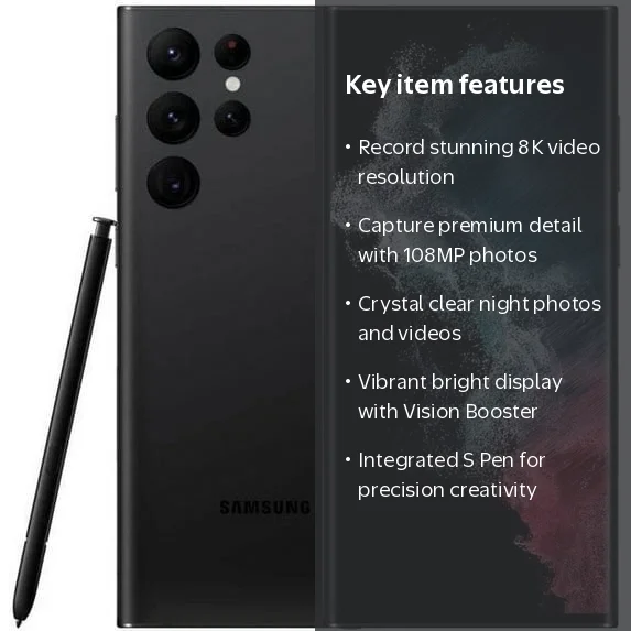 Samsung, Galaxy S22 Ultra 5G Cellphone, 128GB, Phantom Black