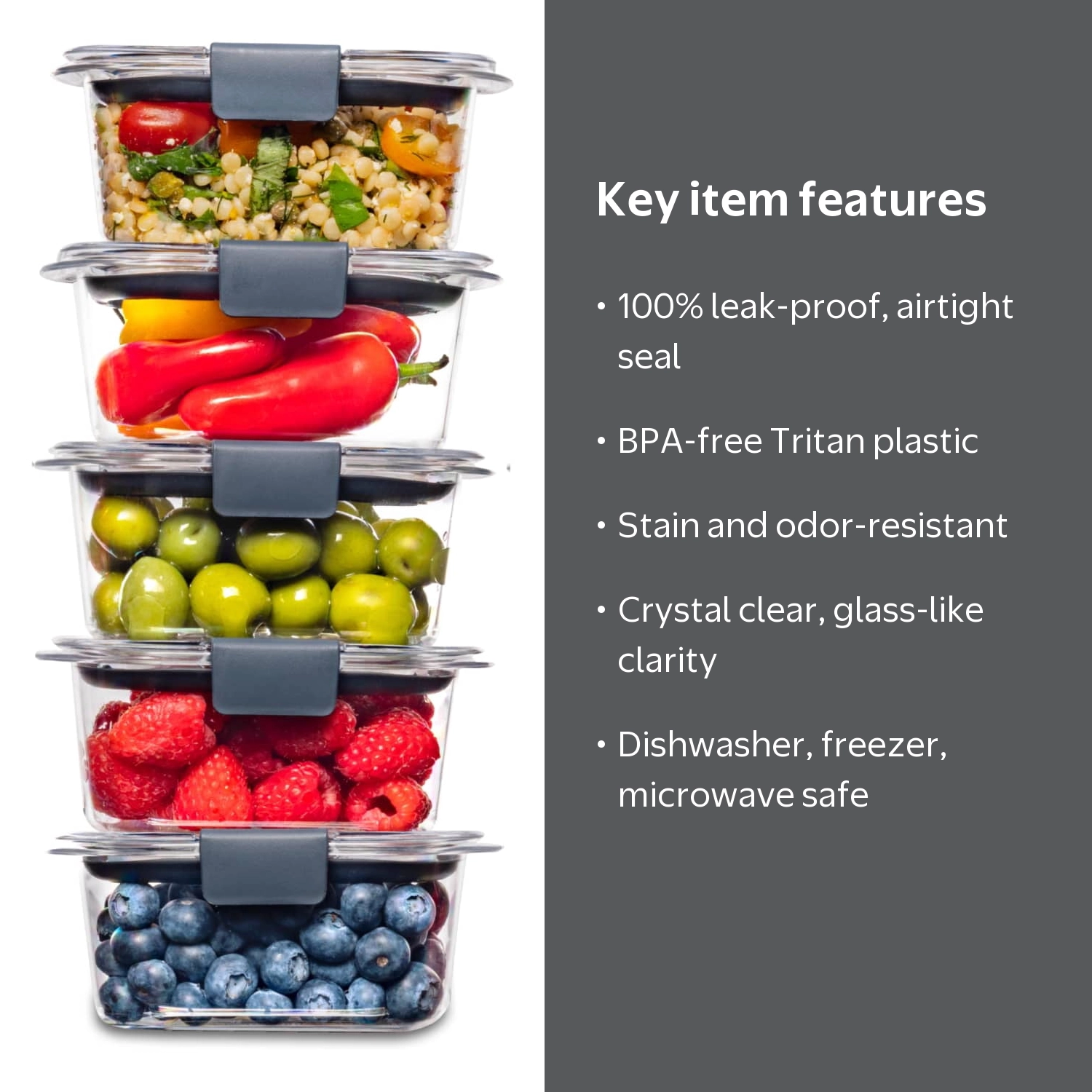Rubbermaid, Brilliance Tritan Food Storage Set of 5, 1.3 Cup, Leak
