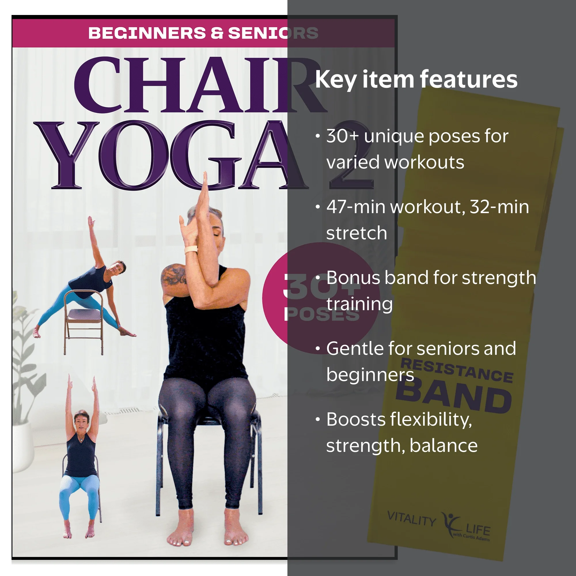 Vitality 4 Life Chair Yoga for Seniors Beginners with Resistance