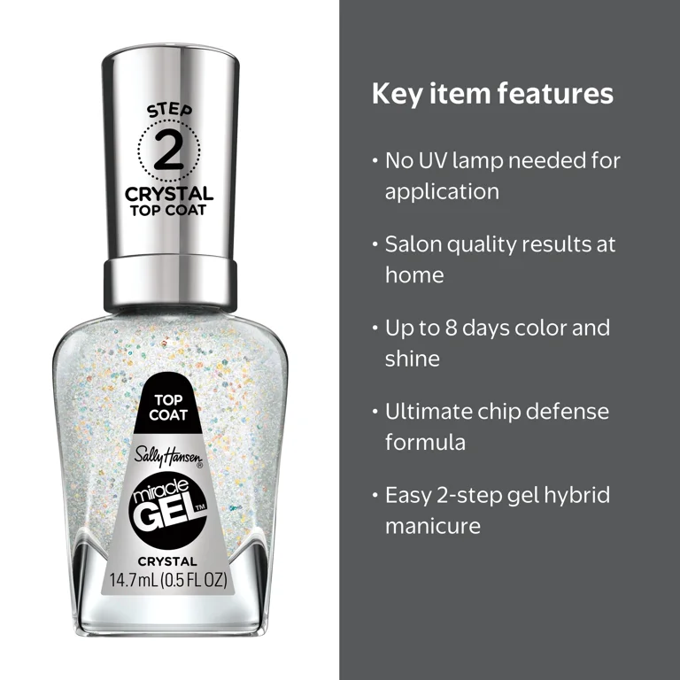 Sally Hansen, Miracle Gel Top Coat, 0.50 fl oz, Crystal Top Coat