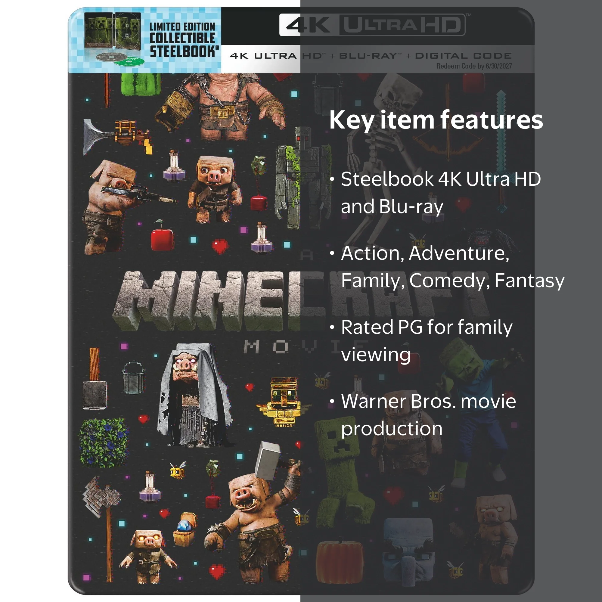 Minecraft Movie Steelbook 4K Ultra HD + Blu-ray + Digital Copy