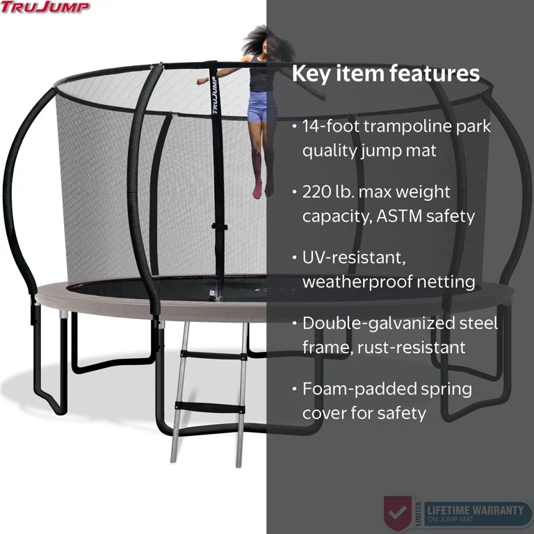 TruJump, Trampoline, 14FT with Enclosure & Jump Mat, ASTM Heavy