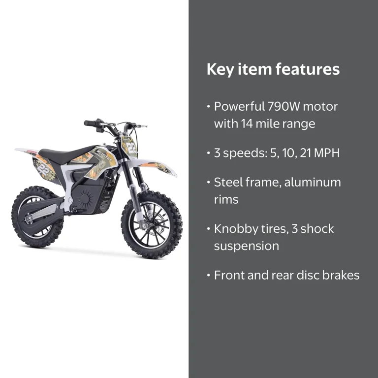 MotoTec, Electric Dirt Bike, 36v 790w Demon Lithium Orange, Kids