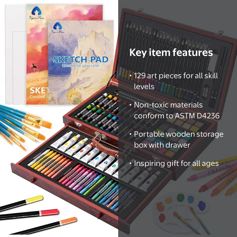 Vigorfun Art Supplies, 129 Piece Art Kit for Painting, Coloring