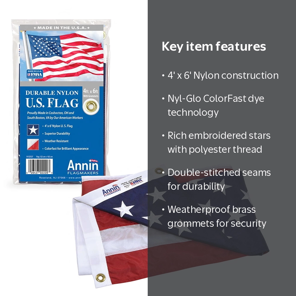 Annin Flagmakers 4x6 ft. Nylon Flag with ColorFast, Embroidered