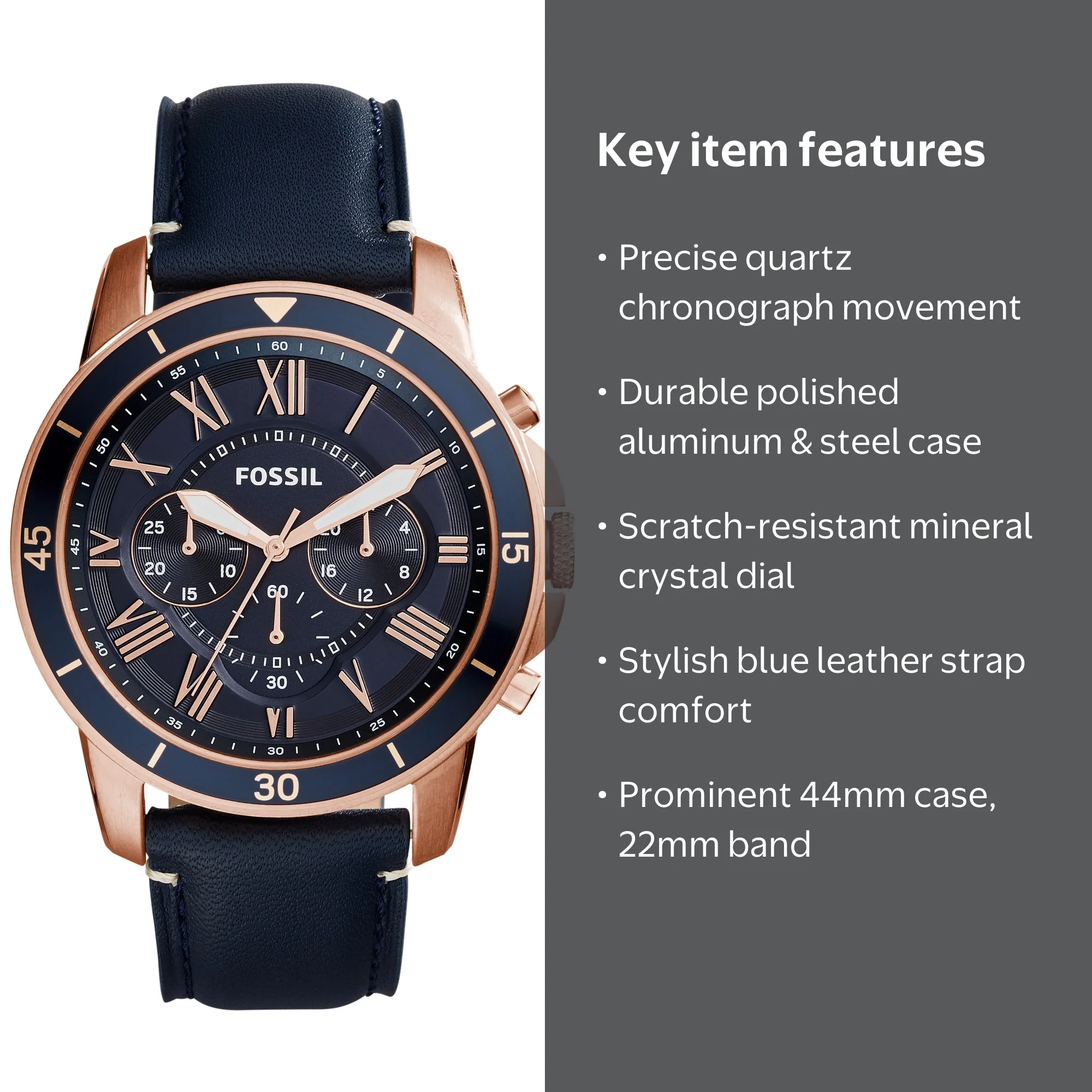 Fossil Men's Grant Sport Chronograph Blue Leather Watch(Style