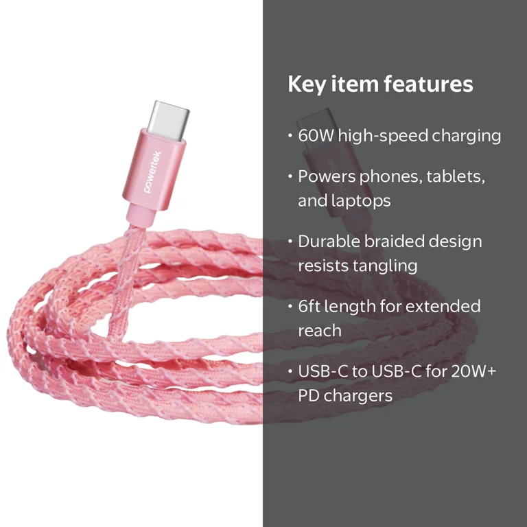 Liquipel Powertek USB-C to USB-C Twizzler Cable - Pink - Walmart.com