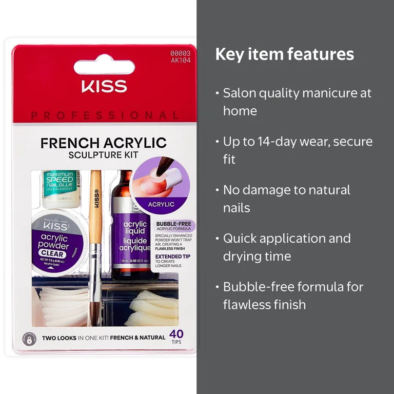 KISS French Acrylic Sculpture Nail Kit, Long Artificial Nails, DIY