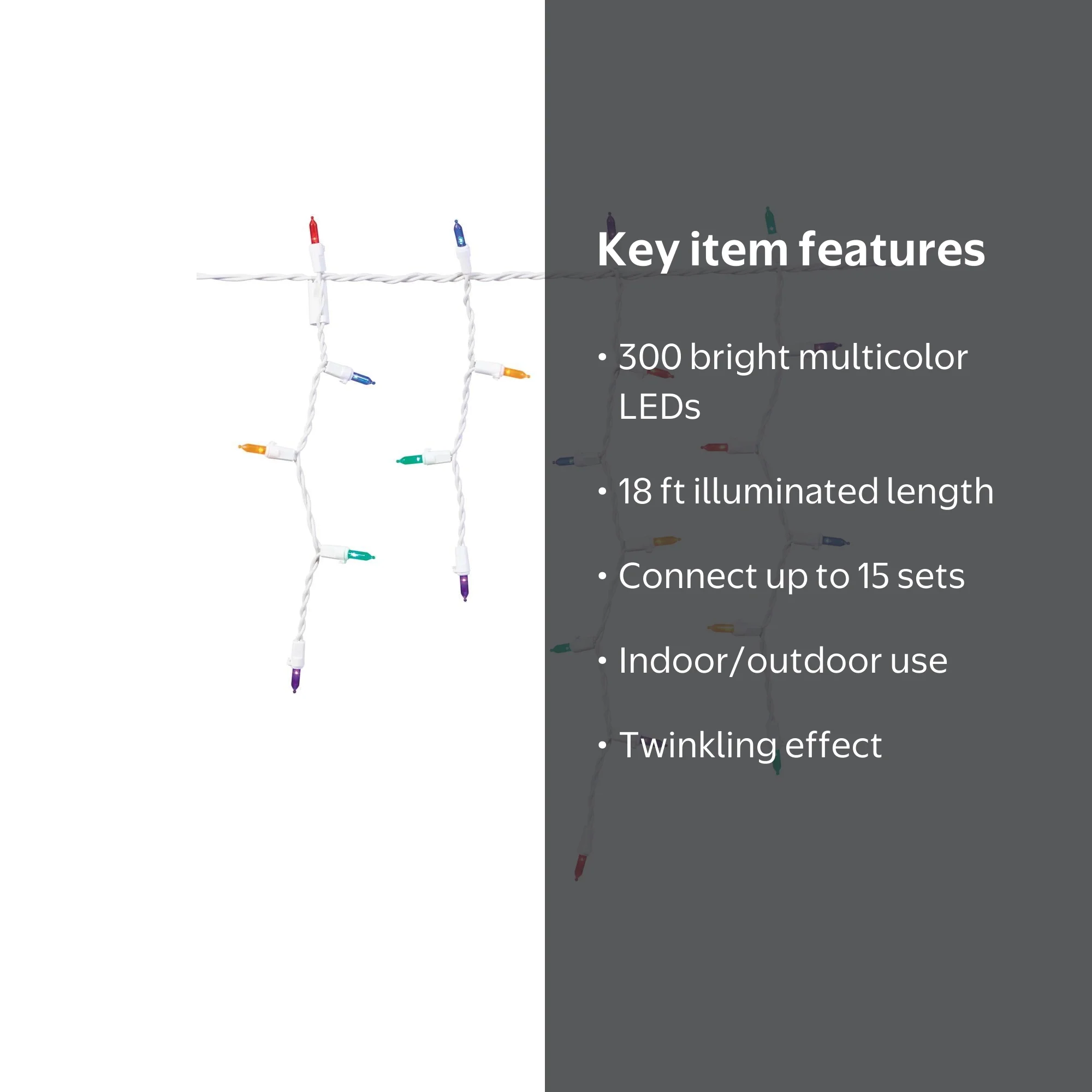 Indoor/Outdoor 300-Count LED Icicle Christmas Lights, Multicolor