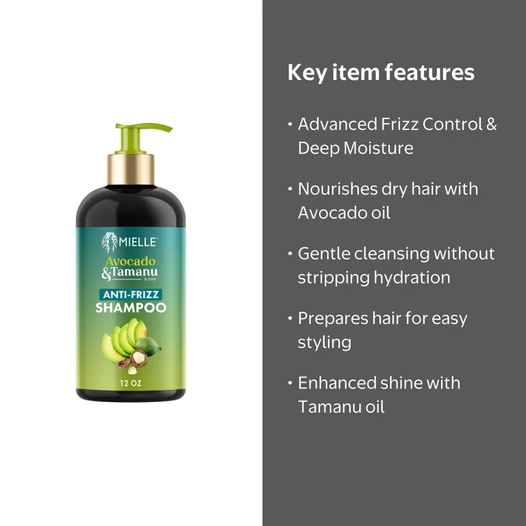 Mielle Organics Avocado Tamanu Anti-Frizz Shampoo 12 fl oz for