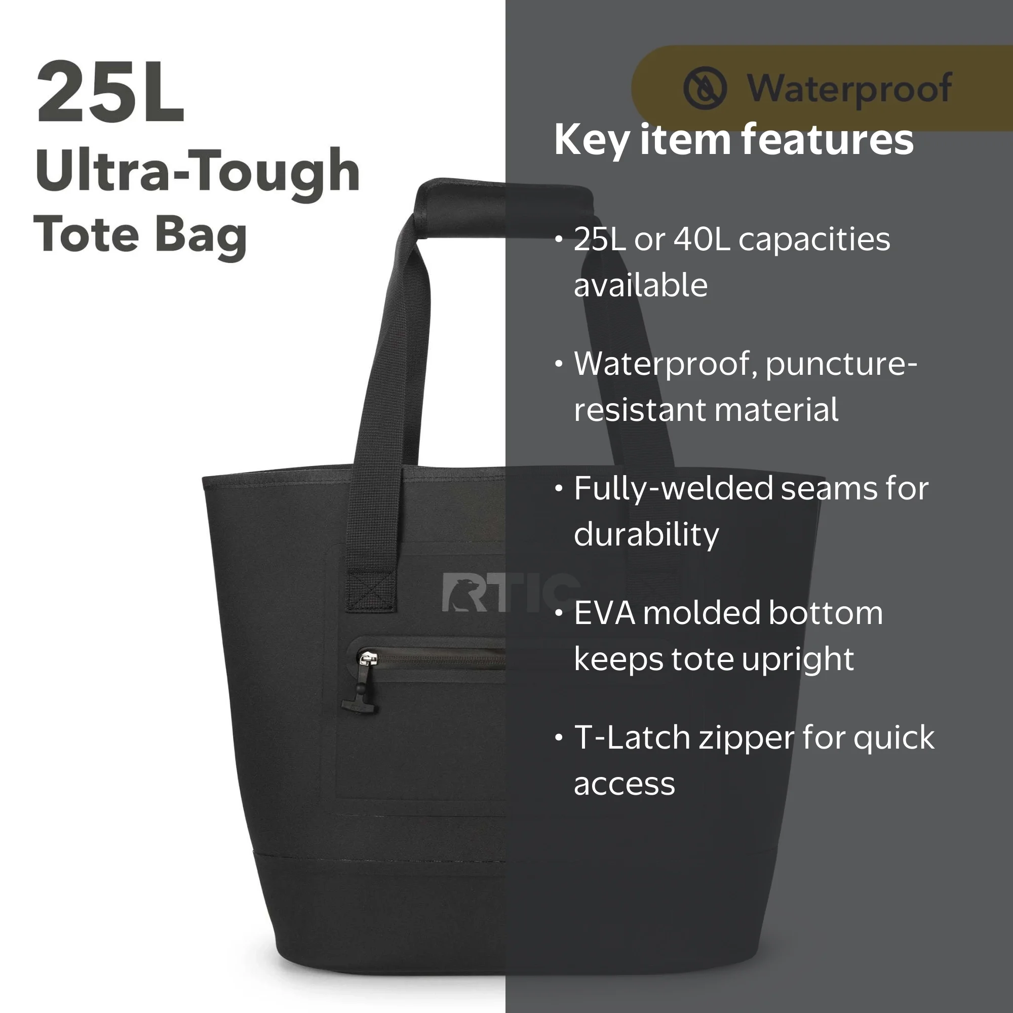 RTIC Ultra-Tough Tote Bag, 25L Waterproof, Black - Walmart.com