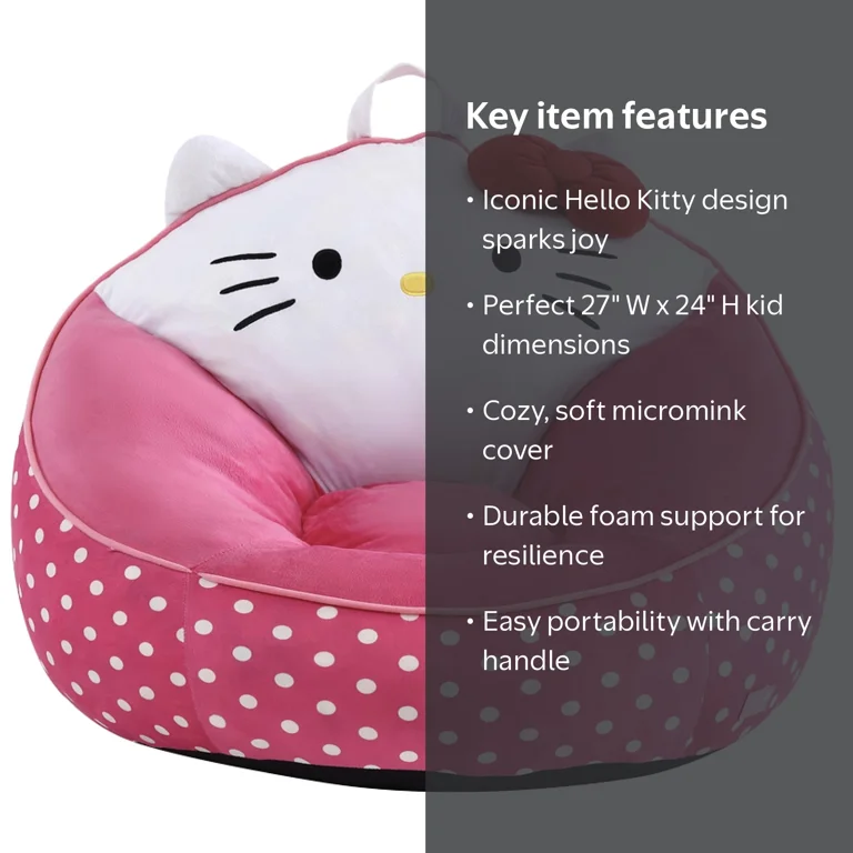 Hello Kitty Pink Kids' Compressed Foam Bean Bag Chair, 27