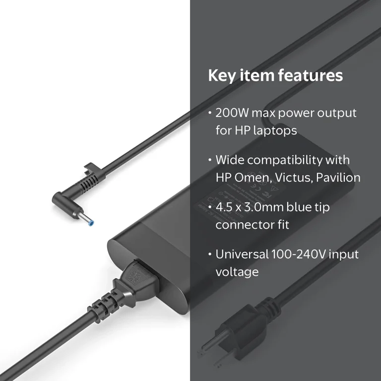 E ERSY HP Laptop Charger, 200W, Compatible with Victus, Omen
