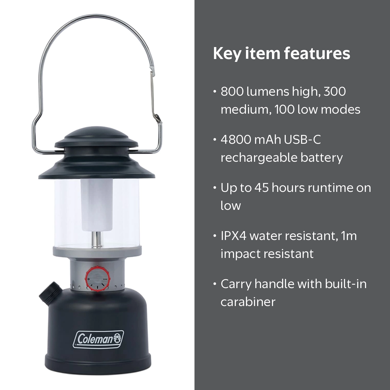 Coleman, Recharge LED Lantern, 800 Lumens, Water-Resistant