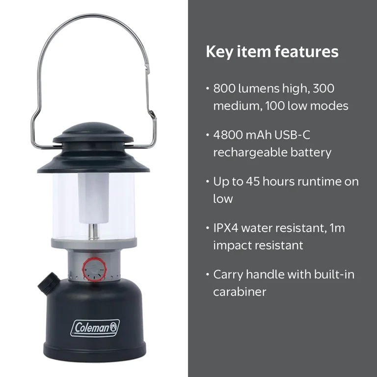 ColemanLEDランタン Coleman, Recharge LED Lantern, 800 Lumens, Water-Resistant