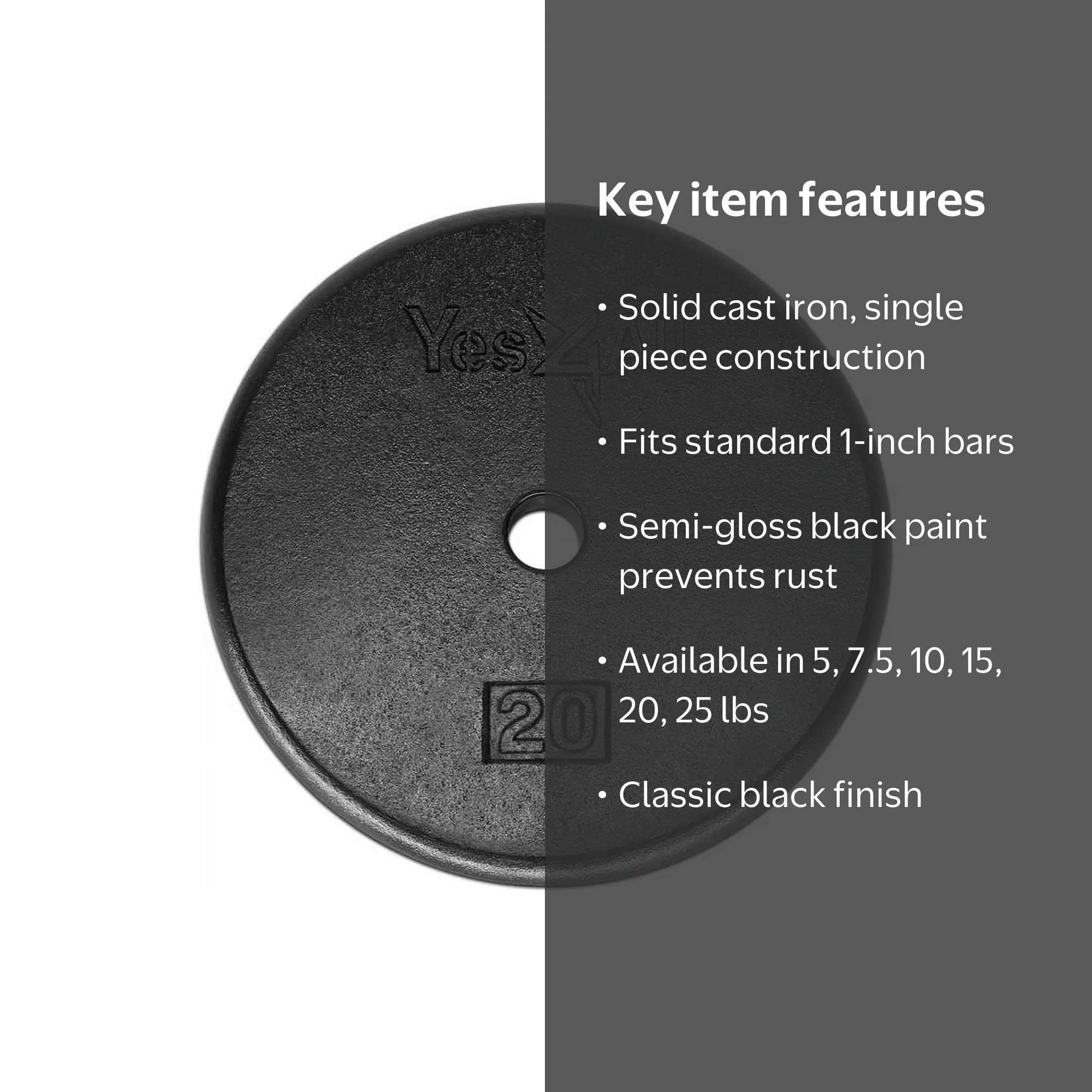 Yes4All, 20 lbs Standard Weight Plates, Cast Iron, Black - Walmart.com